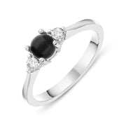 18ct White Gold Whitby Jet 0.16ct Diamond Centre Stone Ring. R1008.