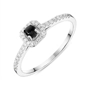 18ct White Gold Whitby Jet 0.16ct Diamond Cushion Shaped Ring R964