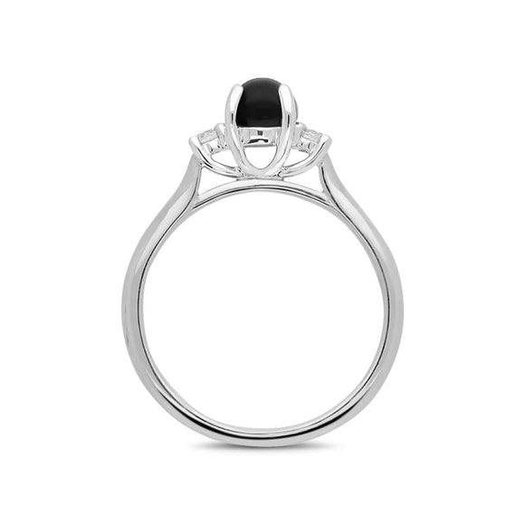 18ct White Gold Whitby Jet 0.16ct Diamond Round Claw Set Ring