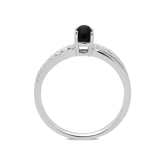 18ct White Gold Whitby Jet 0.16ct Diamond Split Shoulder Ring, R1147.