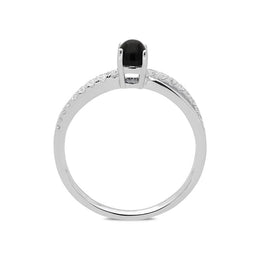 18ct White Gold Whitby Jet 0.16ct Diamond Split Shoulder Ring, R1147.