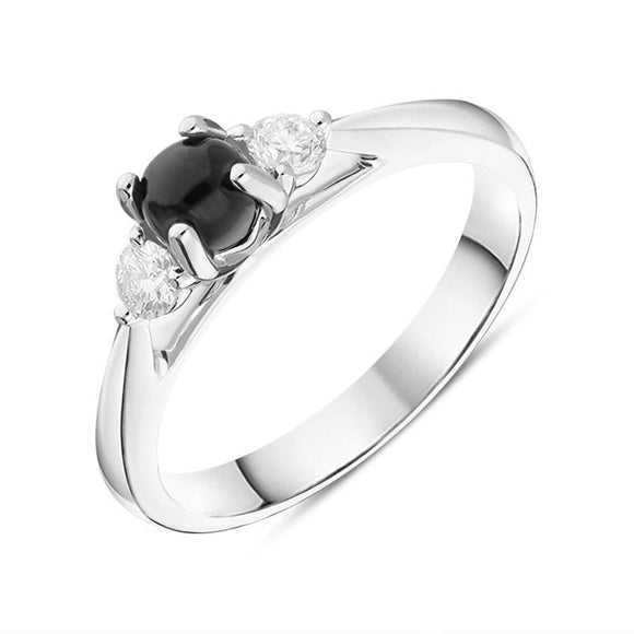 18ct White Gold Whitby Jet 0.19ct Diamond Centre Stone Ring R1191