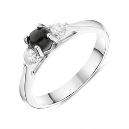 18ct White Gold Whitby Jet 0.19ct Diamond Centre Stone Ring R1191