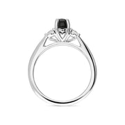 18ct White Gold Whitby Jet 0.19ct Diamond Centre Stone Ring R1191