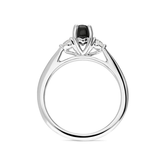 18ct White Gold Whitby Jet 0.19ct Diamond Centre Stone Ring R1191