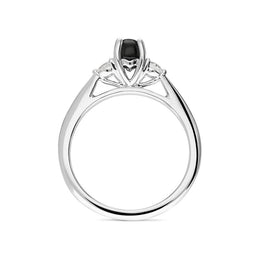 18ct White Gold Whitby Jet 0.19ct Diamond Centre Stone Ring R1191
