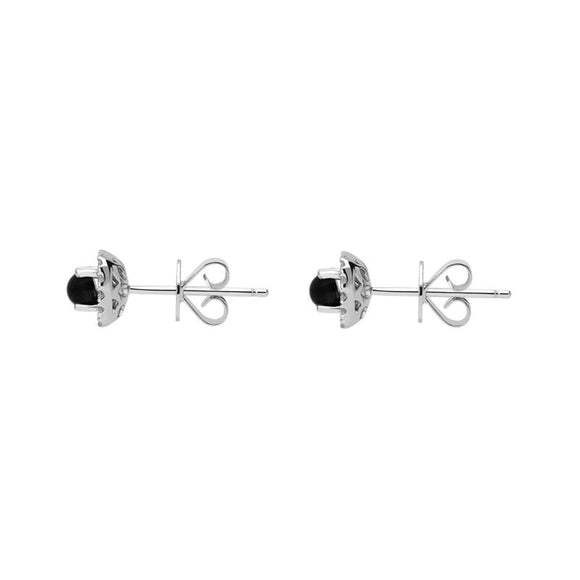 18ct White Gold Whitby Jet 0.21ct Diamond Square Stud Earrings, E2416.