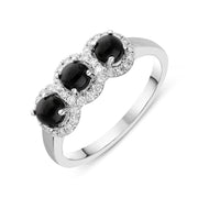 18ct White Gold Whitby Jet 0.24ct Diamond Three Stone Ring, R1012.