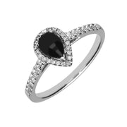 18ct White Gold Whitby Jet 0.25 Carat Diamond Pear Shoulder Ring R1010