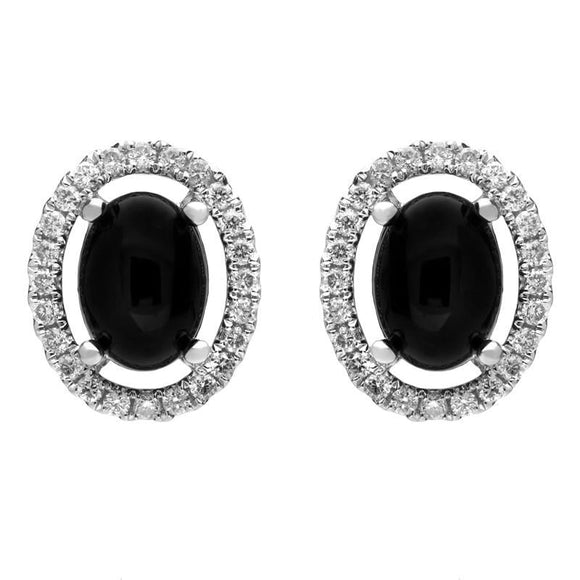 18ct White Gold Whitby Jet 0.26ct Diamond Oval Stone Stud Earrings E2210