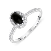 18ct White Gold Whitby Jet 0.27ct Diamond Oval Cluster Ring, R1151.