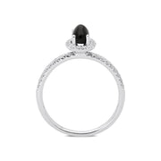 18ct White Gold Whitby Jet 0.27ct Diamond Oval Cluster Ring, R1151.