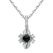 18ct White Gold Whitby Jet 0.30ct Diamond Ornate Necklace, P1549C.