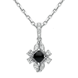 18ct White Gold Whitby Jet 0.30ct Diamond Ornate Necklace, P1549C.