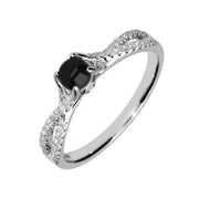 18ct White Gold Whitby Jet 0.30ct Diamond Twist Shank Ring R891