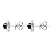 18ct White Gold Whitby Jet 0.33ct Diamond Heart Earrings. E2253