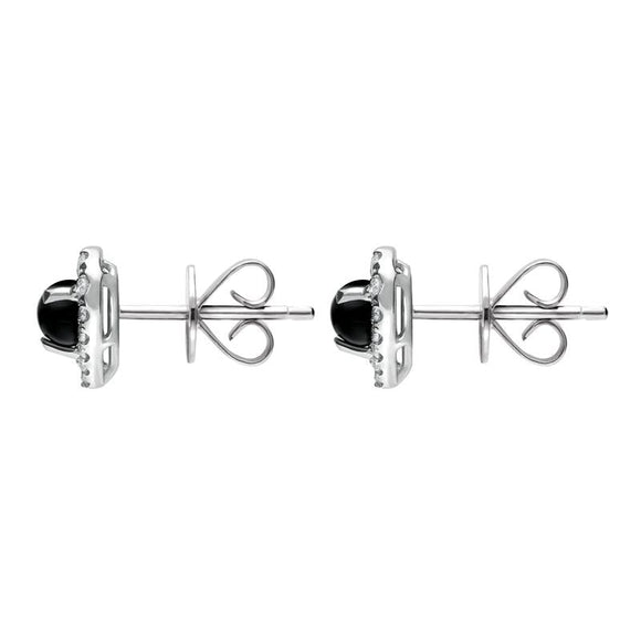 18ct White Gold Whitby Jet 0.33ct Diamond Heart Earrings. E2253