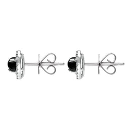 18ct White Gold Whitby Jet 0.33ct Diamond Heart Earrings. E2253