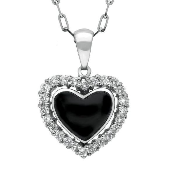 18ct White Gold Whitby Jet 0.34ct Diamond Heart Shaped Necklace P1334