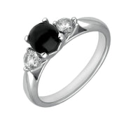 18ct White Gold Whitby Jet 0.36ct Diamond Round Claw Set Ring R895