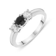 18ct White Gold Whitby Jet 0.40ct Diamond Trilogy Ring, KRG-198.