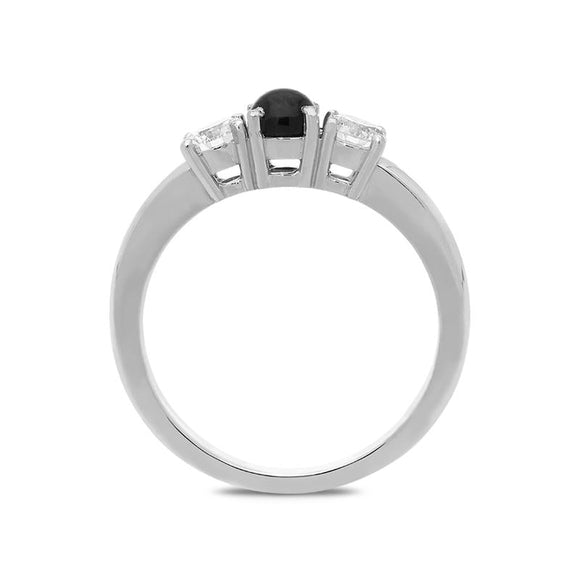 18ct White Gold Whitby Jet 0.40ct Diamond Trilogy Ring, KRG-198.