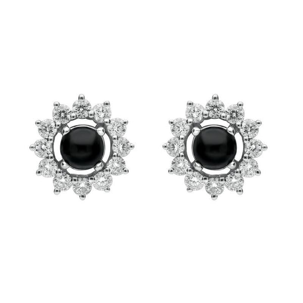 18ct White Gold Whitby Jet 0.65ct Diamond Round Stud Earrings E1993