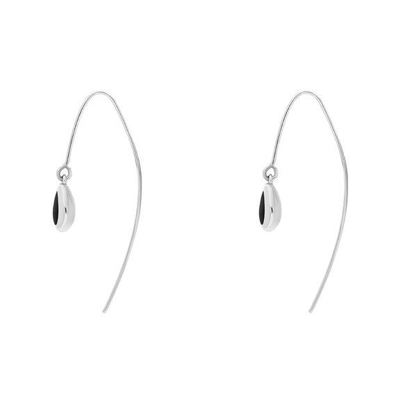 18ct White Gold Whitby Jet Cross Disc Drop Earrings