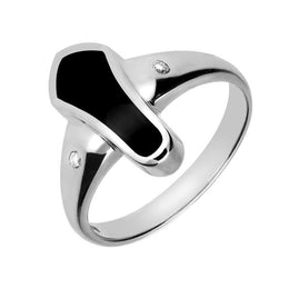 18ct White Gold Whitby Jet Diamond Bell Shape Ring. R397.