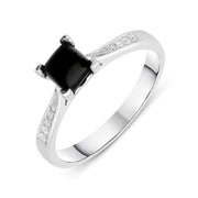 18ct White Gold Whitby Jet Diamond Cushion Shaped Ring, R1150.