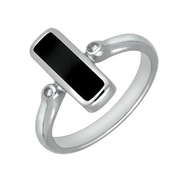 18ct White Gold Whitby Jet Diamond Oblong Ring R403