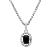 18ct White Gold Whitby Jet Diamond Oval Cluster Necklace, P3324.