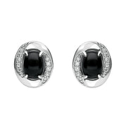 18ct White Gold Whitby Jet 0.11ct Diamond Oval Earrings E1398
