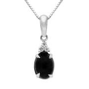 18ct White Gold Whitby Jet Diamond Oval Three Stone Necklace. P2200.