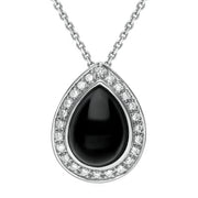18ct White Gold Whitby Jet 0.21ct Diamond Pear Pave Necklace P1795C