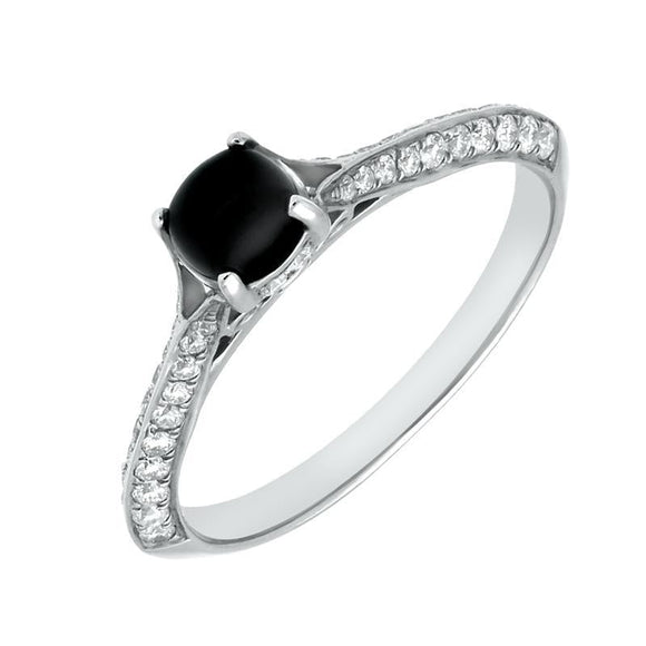 18ct White Gold Whitby Jet 0.25ct Diamond Ring R885
