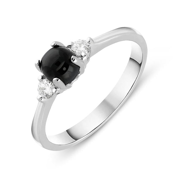 18ct White Gold Whitby Jet Diamond Round Claw Set Ring. R1113.