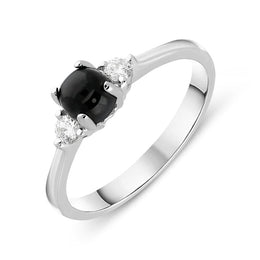 18ct White Gold Whitby Jet Diamond Round Claw Set Ring. R1113.