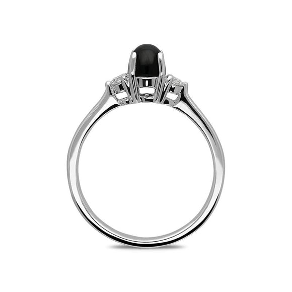 18ct White Gold Whitby Jet Diamond Round Claw Set Ring. R1113.