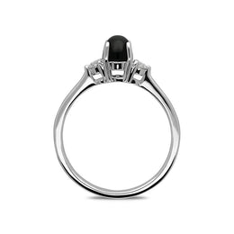 18ct White Gold Whitby Jet Diamond Round Claw Set Ring. R1113.