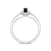 18ct White Gold Whitby Jet Diamond Shoulder Round Ring, R1007