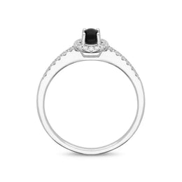 18ct White Gold Whitby Jet Diamond Shoulder Round Ring, R1007