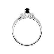 18ct White Gold Whitby Jet Diamond Trilogy Ring, R1111.