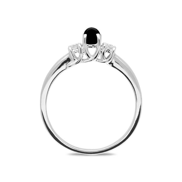 18ct White Gold Whitby Jet Diamond Trilogy Ring, R1111.