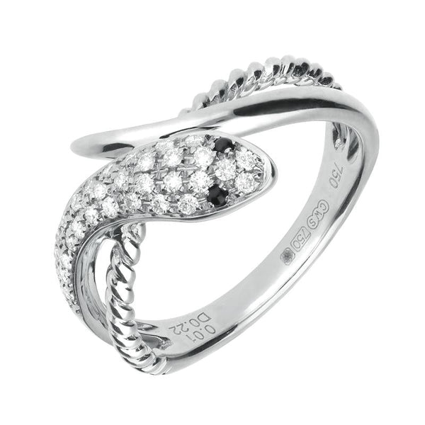 18ct White Gold Whitby Jet Diamond Twist Snake Ring R1105