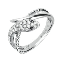 18ct White Gold Whitby Jet Diamond Twist Snake Ring R1105