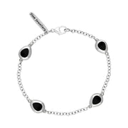 18ct White Gold Whitby Jet Oval Cross Detail Four Stone Bracelet, B799.