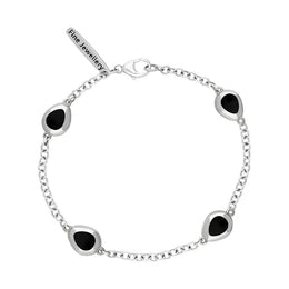 18ct White Gold Whitby Jet Oval Cross Detail Four Stone Bracelet, B799.