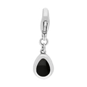 18ct White Gold Whitby Jet Pear Shaped Fleur De Lis Clip Charm, G663.