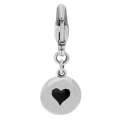 18ct White Gold Whitby Jet Round Shaped Heart Clip Charm